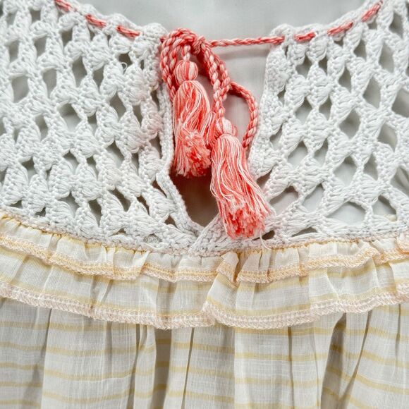 Free People Women’s Allora white peach combo Flutter ruffled blouse Sz M NEW $98 - Picture 3 of 10